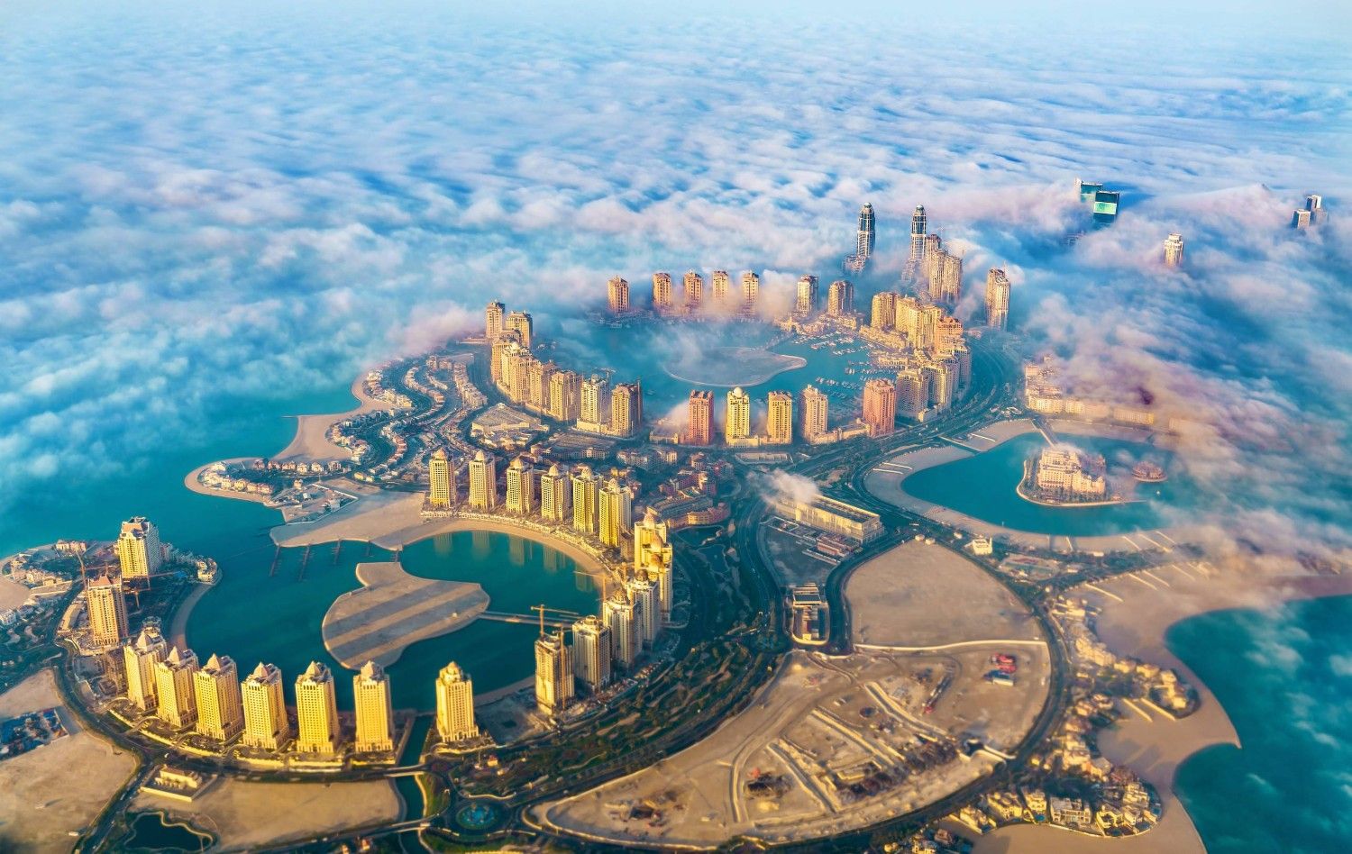 An Aerial View Of The Pearl Islands In Qatar