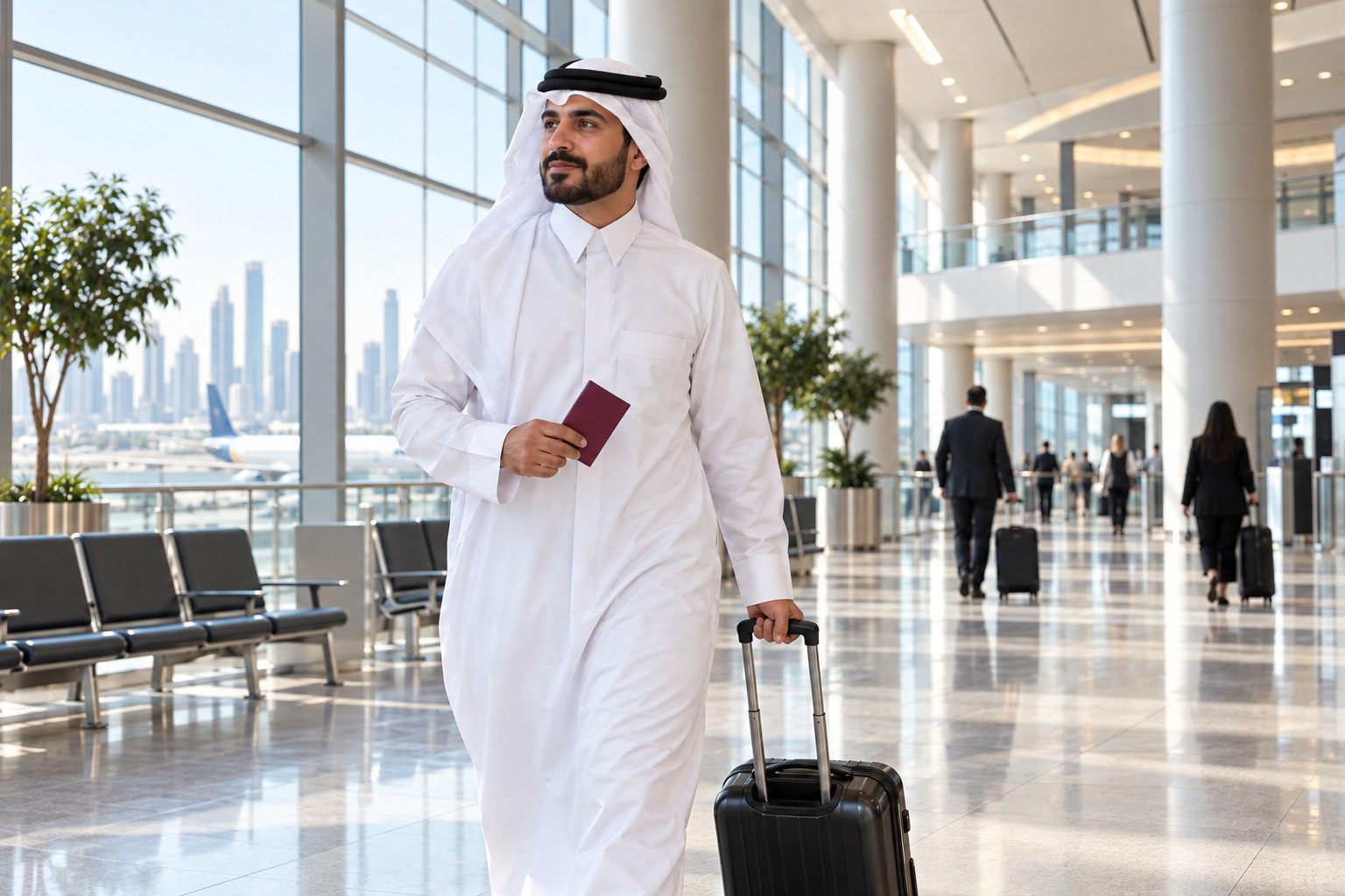 Gulf Traveller At A Modern Airport