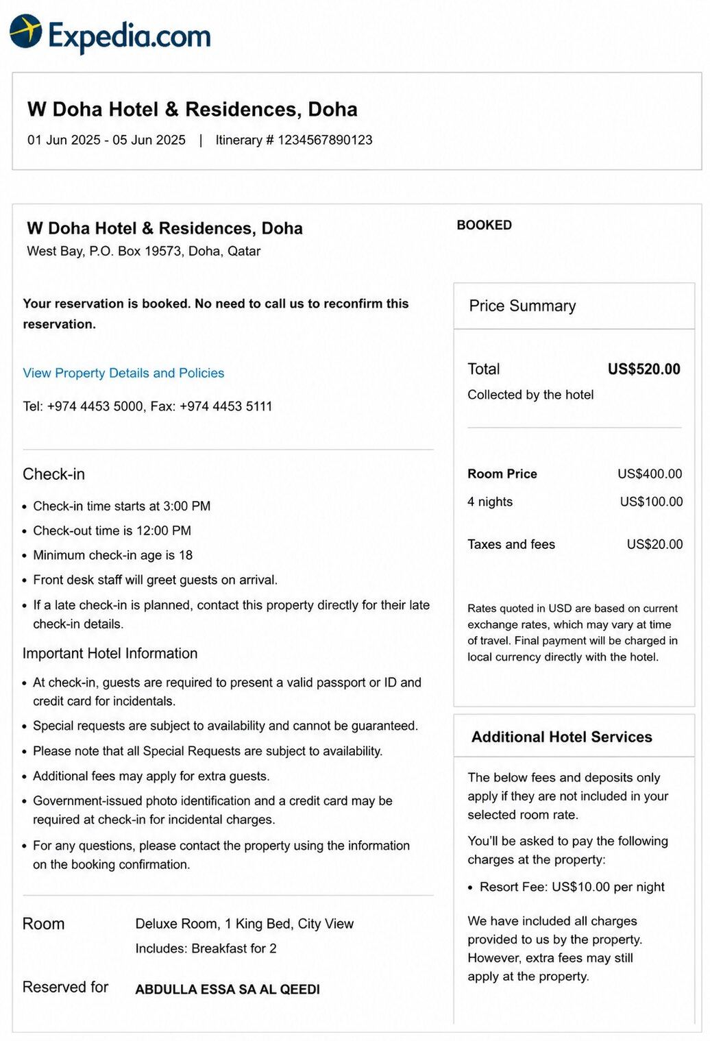 Qatar Hotel Booking Sample