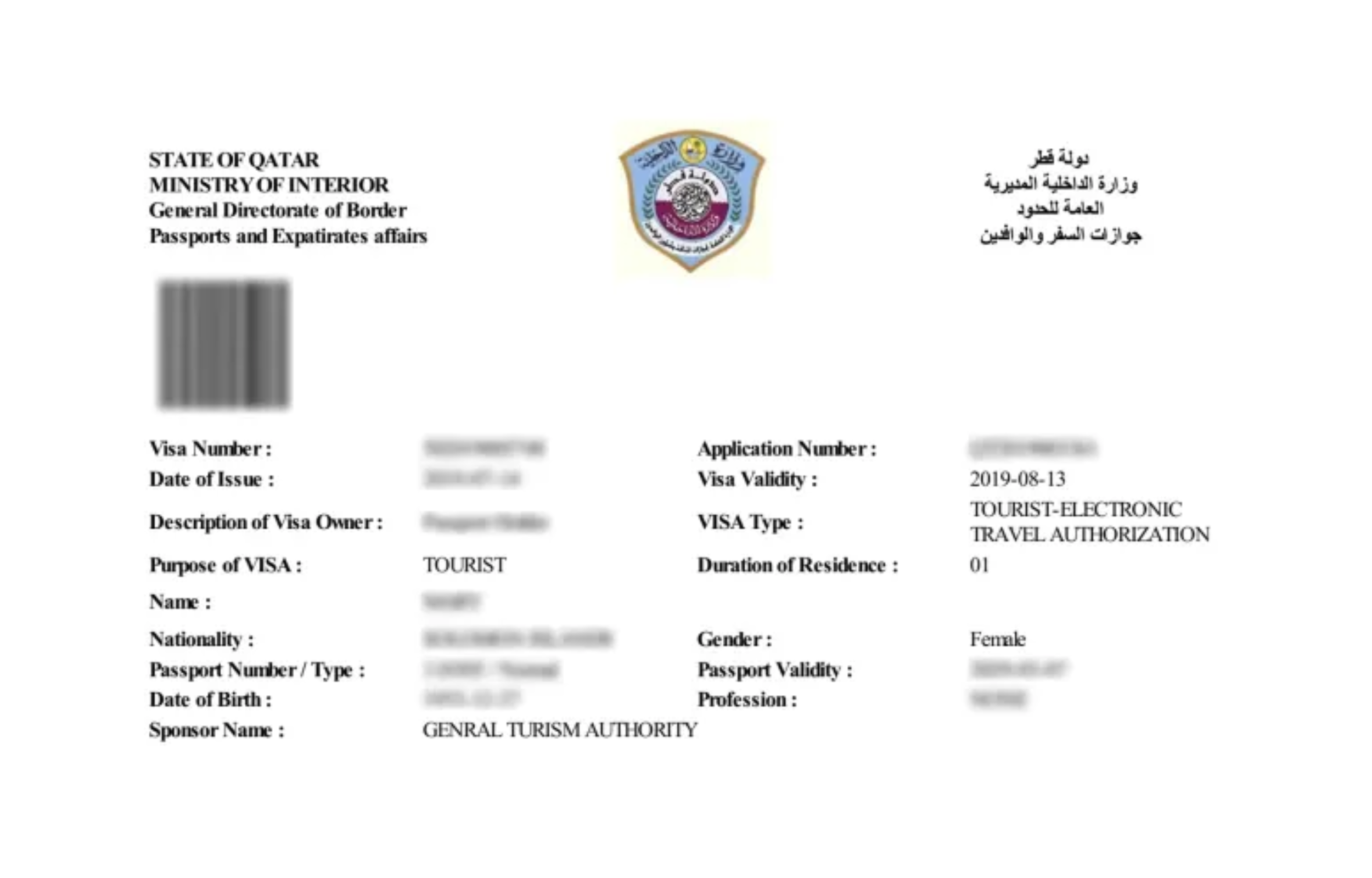 Understanding the Layout of a Qatar Visa